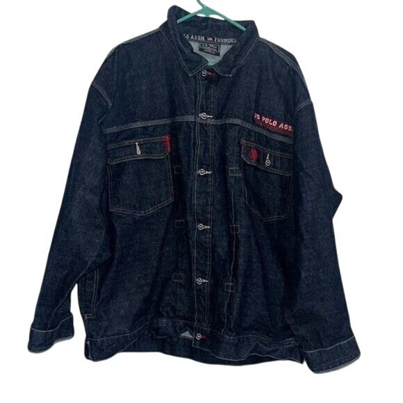 U.S. Polo Assn Mens Denim Jacket XL 100% Cotton Dark Blue Button-Up - Picture 1 of 9